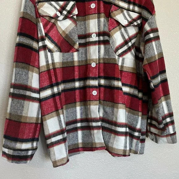 C+D+M Womens Oversized Plaid Button Front Shirt Jacket XL NWT - Picture 3 of 9